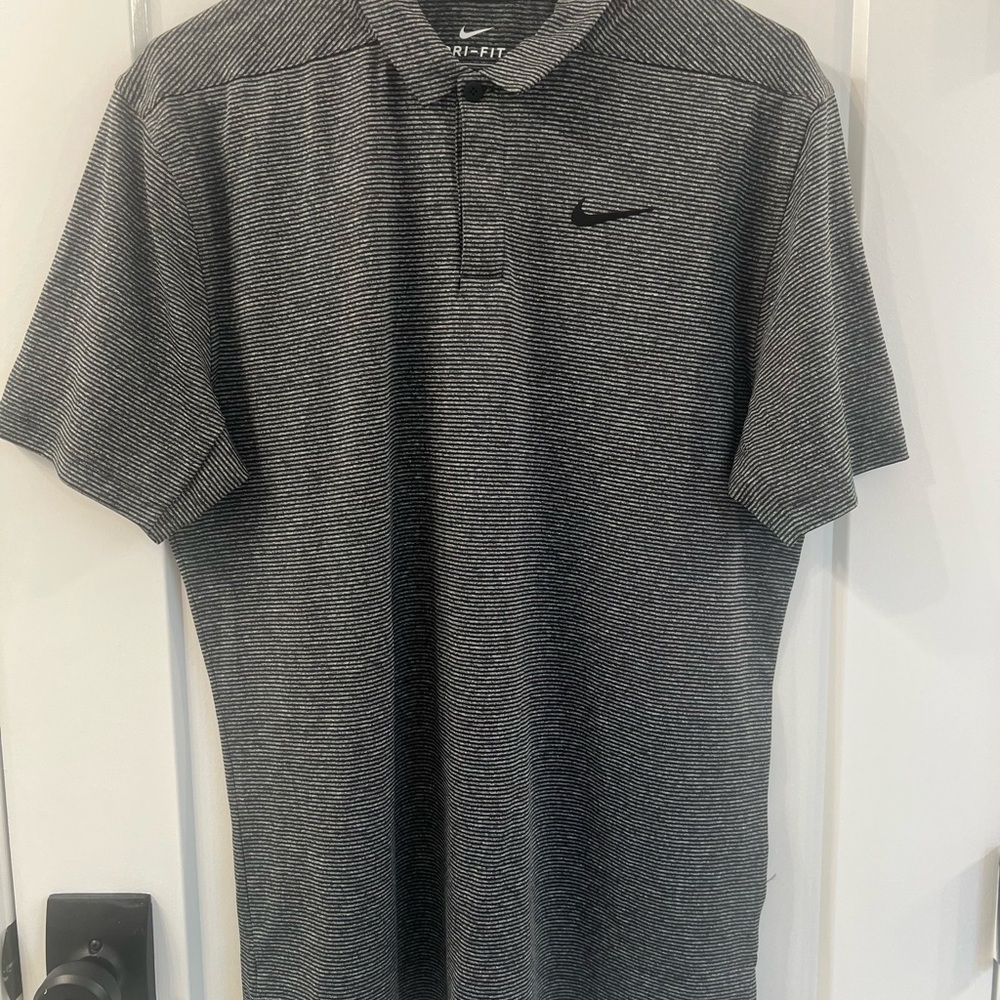 Nike Men's Gray Striped Polo Shirt